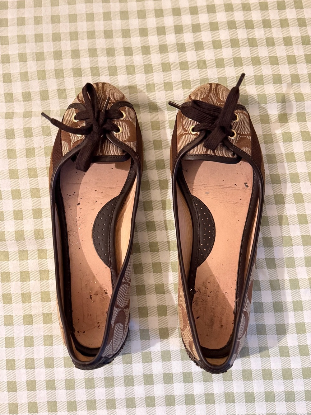 Coach Brown Signature Lace-Up Ballet Flats